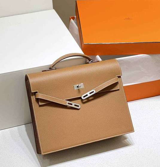 Hermès Kelly Messenger Bag Togo leather Silver hardware 34cm Light Brown - Default Title - View 1