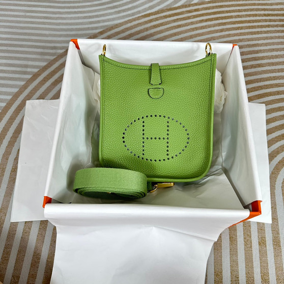 Hermes Evelyne III 17 Green Togo Leather Bag Gold H5600 - Default Title - View 1