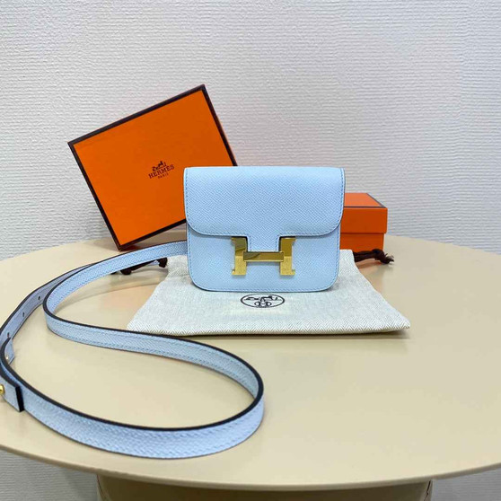 Hermes Constance Slim Wallet Light Blue Epsom Leather Gold H082076 - Default Title - View 1