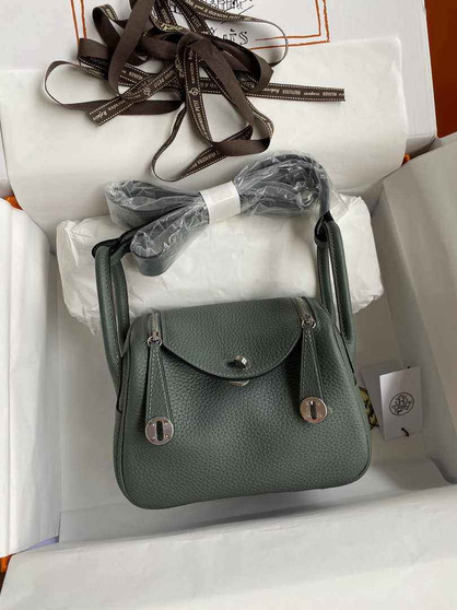 Hermes Lindy Mini Bag Dark Green Togo Leather Silver Hardware H8617 - Default Title - View 1