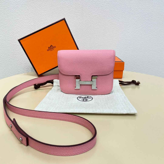 Hermes Constance Slim Wallet Pink Epsom Leather Silver H082091 - Default Title - View 1