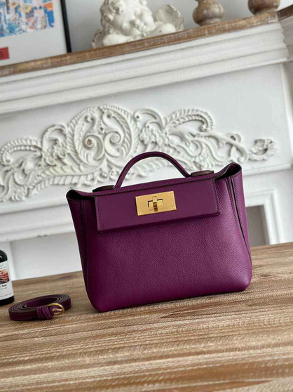 Hermès 24/24 Mini Bag Evercolor Swift Leather Purple Gold - Default Title - View 1