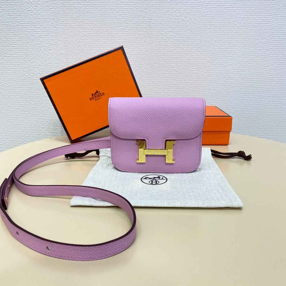 Hermes Constance Slim Wallet Pink Purple Epsom Leather Gold H082070 - Default Title - View 1