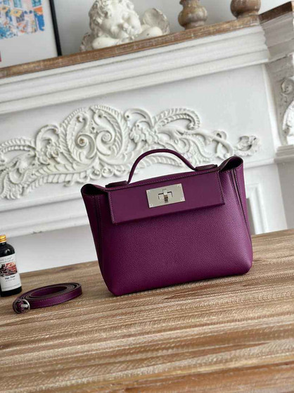Hermès 24/24 Mini Bag Evercolor Swift Leather Purple Silver - Default Title - View 1