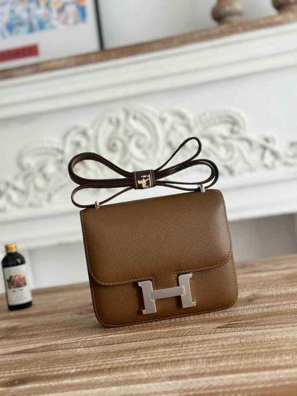 Hermes Constance Epsom Leather 19cm Brown Silver H082232 - Default Title - View 1