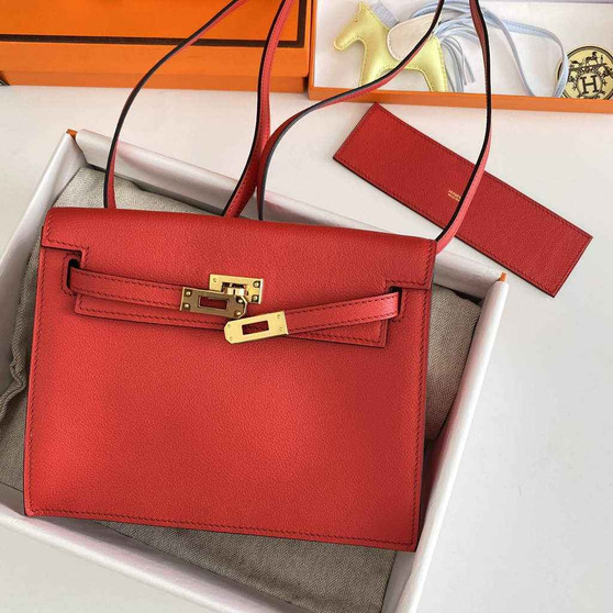 Hermès Kelly Danse II Red Evercolor leather with gold - Default Title - View 1