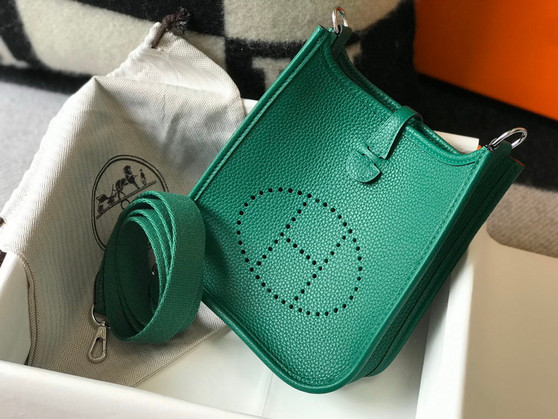 Hermès Evelyne 18 Togo Leather Shoulder Mini Bag Silver Green - Default Title - View 1
