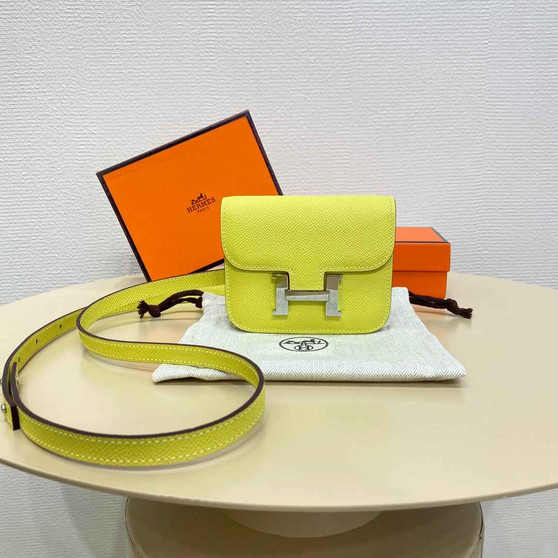 Hermes Constance Slim Wallet Yellow Epsom Leather Silver H082093 - Default Title - View 1