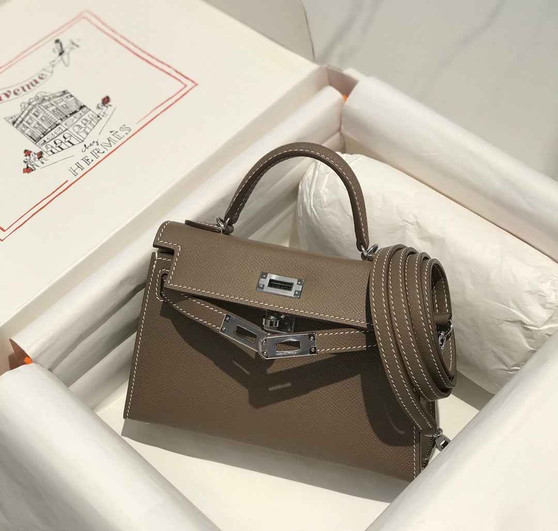 Hermes Kelly Mini II Bag 19 Silver Hardware with Epsom dark Gray - Default Title - View 1