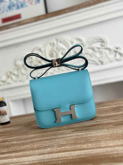 Hermes Constance Epsom Leather 19cm Blue Silver H082236 - Default Title - View 1