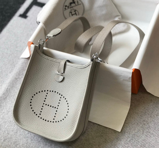 Hermès Evelyne 18 Togo Leather Shoulder Mini Bag Silver Light Gray - Default Title - View 1