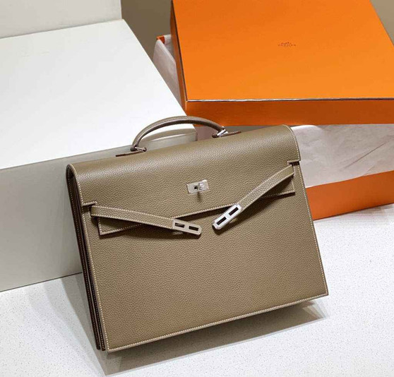 Hermès Kelly Messenger Bag Togo leather Silver hardware 38cm Gray - Default Title - View 1