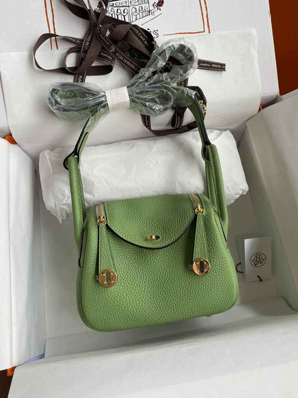 Hermes Lindy Mini Bag Green Togo Leather Gold Hardware H8630 - Default Title - View 1