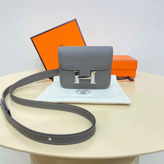 Hermes Constance Slim Wallet Dark Gray Epsom Leather Silver H082079 - Default Title - View 1