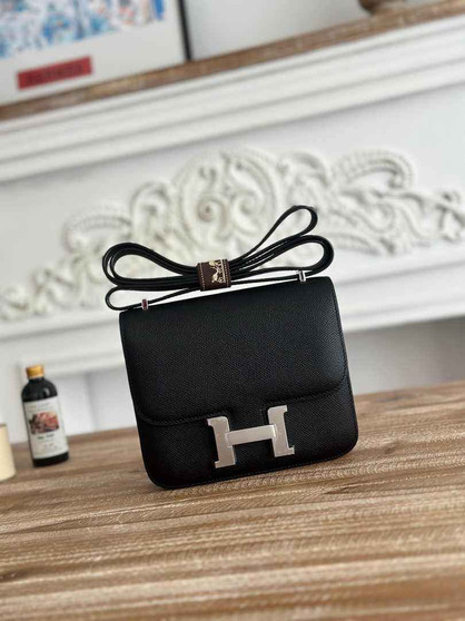Hermes Constance Epsom Leather 19cm Black Silver H082242 - Default Title - View 1