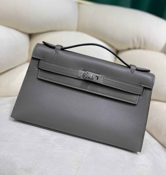 Hermes Kelly Bag 22 Dark Gray Swift Leather Silver Hardware - Default Title - View 1