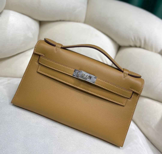 Hermes Kelly Bag 22 Camel Swift Leather Silver Hardware - Default Title - View 1