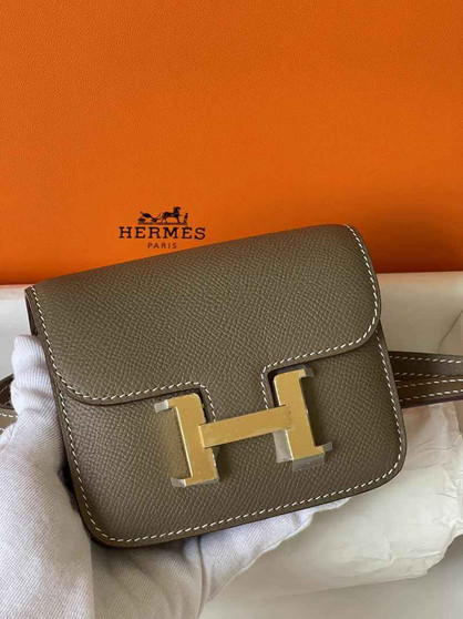 Hermes Constance Slim Wallet Epsom Dark Gray Leather Gold H082094 - Default Title - View 1