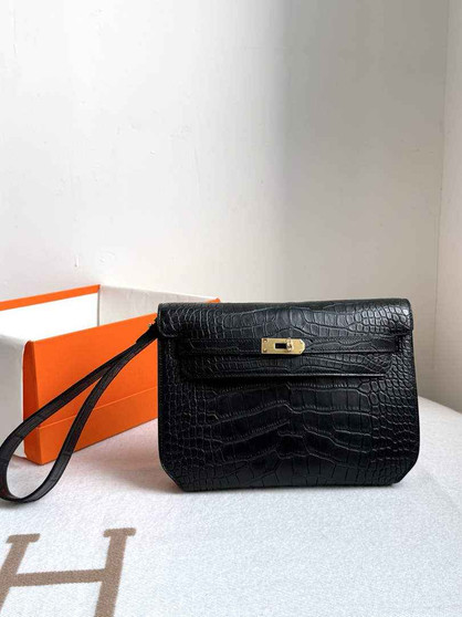 Hermès Special Order Sac Dépêches 25 – Black Porosus Crocodile Leather Handheld Clutch - Default Title - View 1