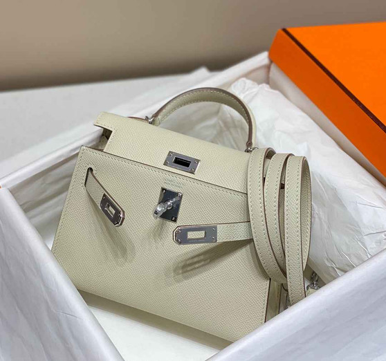 Hermes Kelly Mini II Bag White Epsom with Silver Hardware 19 - Default Title - View 1