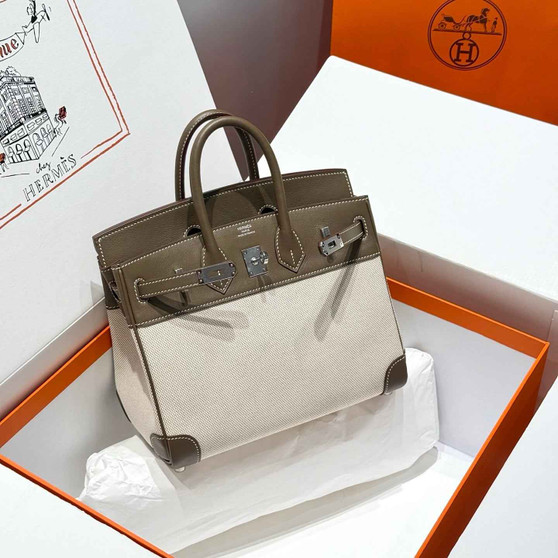 Hermès Birkin Bag 25cm Gray Swift Leather Canvas Silver Hardware - Default Title - View 1