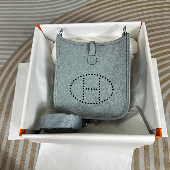 Hermes Evelyne III 17 Light Blue Togo Leather Bag Silver H5627 - Default Title - View 1