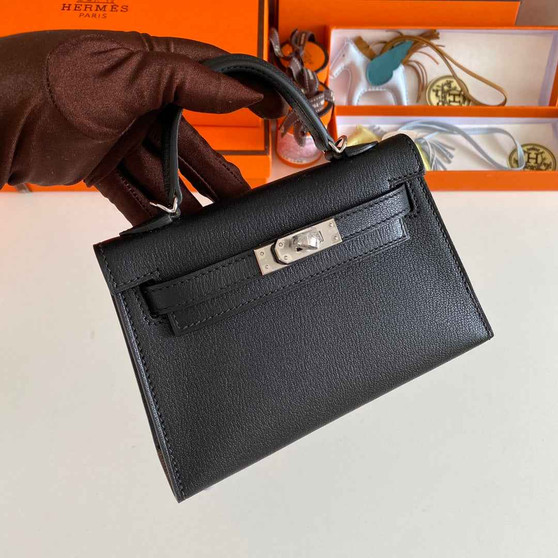 Hermès Kelly II Sellier Mini 2024 Black Goatskins Leather Silver - Default Title - View 1