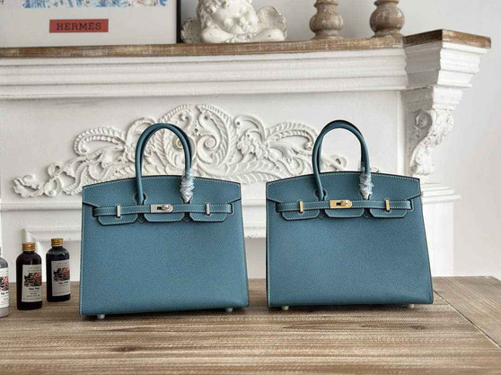 Hermès Birkin 25 Bag Blue Epsom Leather H625654 - gold - View 1
