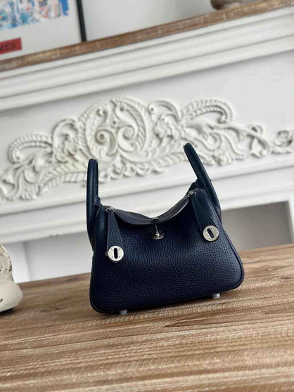 Hermes Lindy Mini Bag Navy Blue Togo Leather Silver H68637 - Default Title - View 1