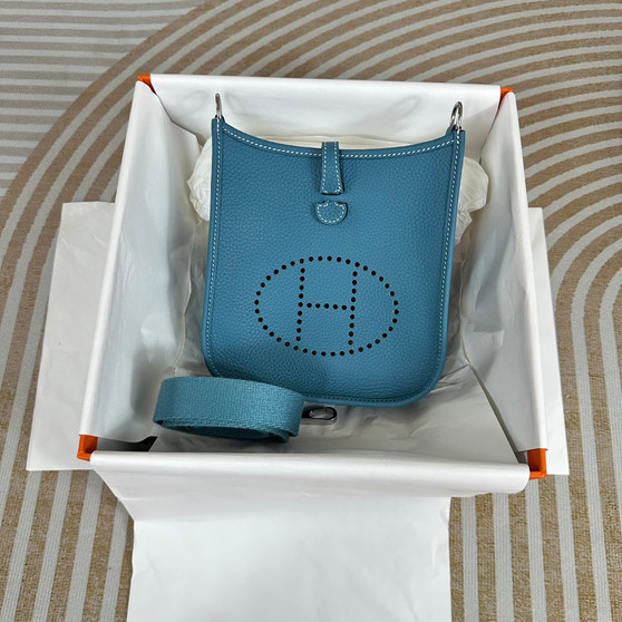 Hermes Evelyne III 17 Togo Dark Blue Leather Bag Silver H5669 - Default Title - View 1