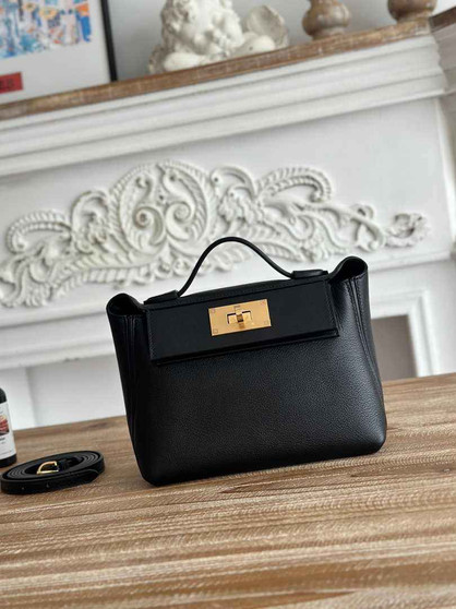 Hermès 24/24 Mini Bag Evercolor Swift Leather Black Gold - Default Title - View 1