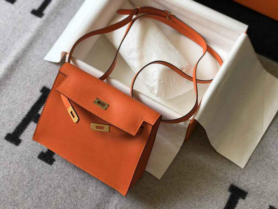 Hermès Kelly Danse II orange Evercolor leather with gold - Default Title - View 1