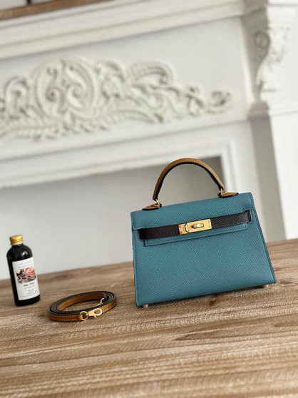 Hermes Kelly Bag 19 Blue Epsom Leather Gold H82310 - Default Title - View 1