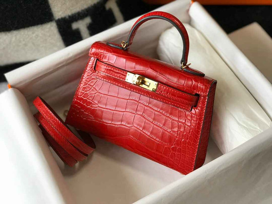Hermes Kelly Mini II Bag 19 Red Crocodile Leather with Gold Hardware - Default Title - View 1