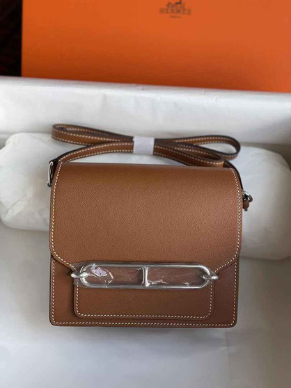 Hermès Mini Roulis Bag Brown Evercolor Silver Hardware H50320 - Default Title - View 1