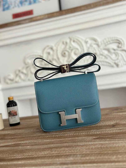 Hermes Constance Epsom Leather 19cm Dark Blue Silver H082216 - Default Title - View 1