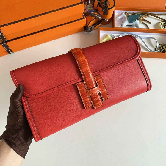 Hermes Jige Elan 29cm Wallet Clutch Swift Leather Crocodile Red - Default Title - View 1