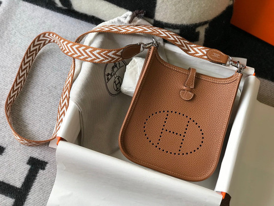 Hermès Evelyne 18 Togo Leather Shoulder Mini Bag Silver Light Brown - Default Title - View 1