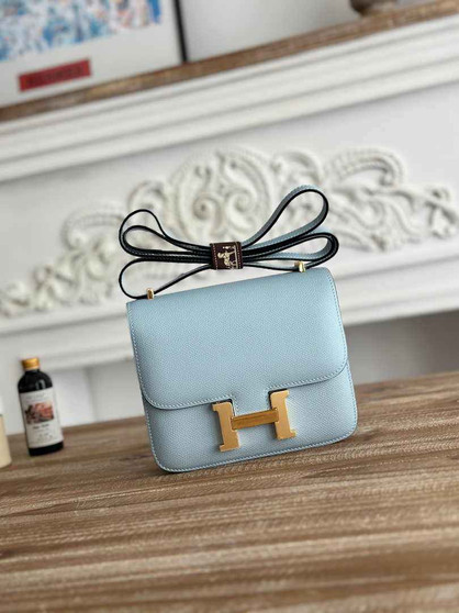 Hermes Constance Epsom Leather 19cm Light Blue Gold H082213 - Default Title - View 1