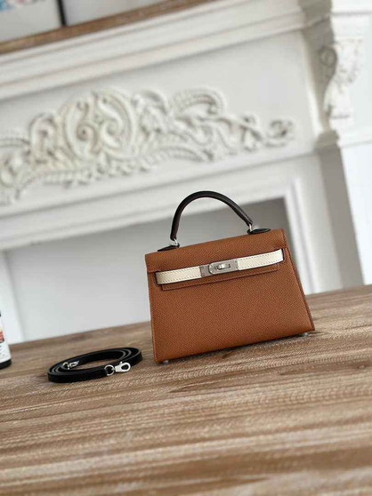 Hermes Kelly Bag 19 Epsom Leather Brown Silver H82328 - Default Title - View 1