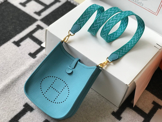 Hermes Evelyne III 18 Togo Leather Crossbody half Handmade Bag Gold Blue - Default Title - View 1