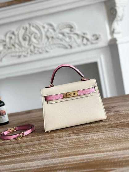 Hermes Kelly Bag 19 Epsom Leather Beige Purple Gold H82345 - Default Title - View 1