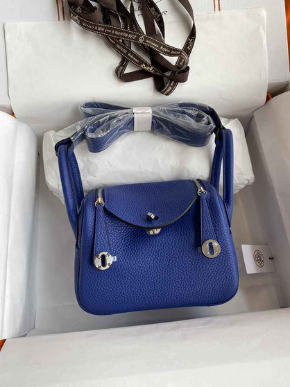 Hermes Lindy Mini Bag Dark Blue Togo Leather Silver Hardware H8611 - Default Title - View 1
