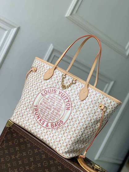 Louis Vuitton Neverfull MM Bag, M29483 Nude Rose Coated Canvas