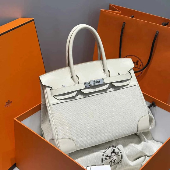 Hermès Birkin Bag 30cm White Swift Leather Canvas Silver Hardware - Default Title - View 1