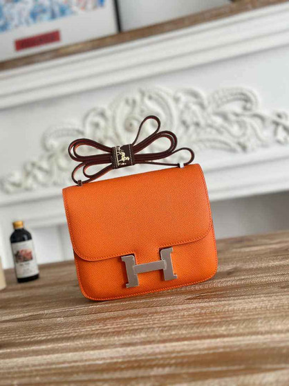 Hermes Constance Epsom Leather 19cm Orange Silver H082230 - Default Title - View 1