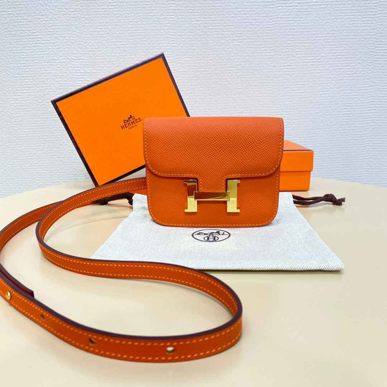 Hermes Constance Slim Wallet Orange Epsom Leather Gold H082074 - Default Title - View 1