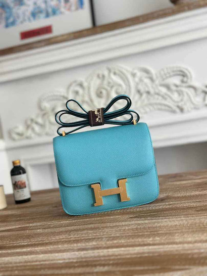 Hermes Constance Epsom Leather 19cm Blue Gold H082235 - Default Title - View 1