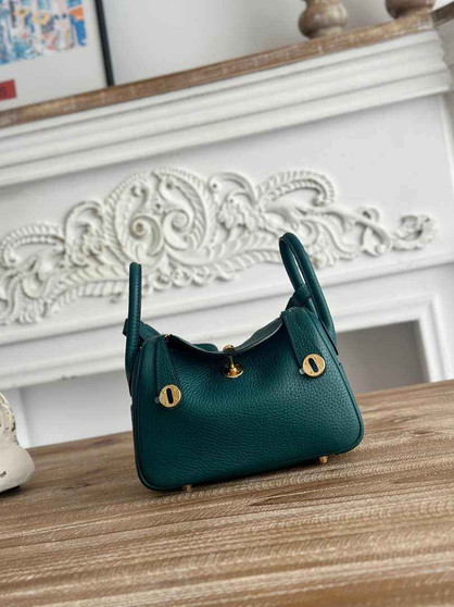 Hermes Lindy Mini Bag Green Togo Leather Gold H68632 - Default Title - View 1