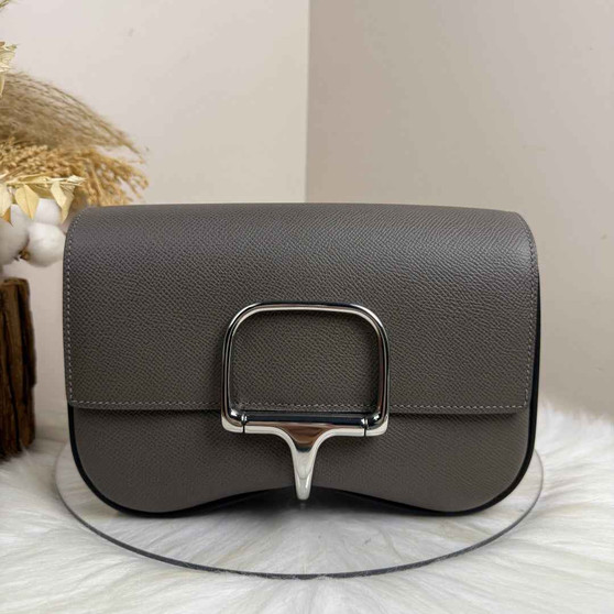 Hermès Della Cavalleria Elan Bag in Dark Gray Epsom Calfskin Silver Hardware - Default Title - View 1